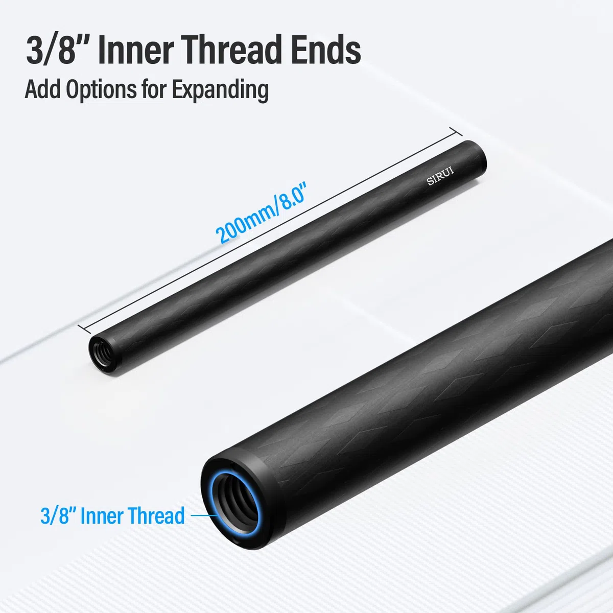 SIRUI 15mm Rod Kohlefaser Stange, universelle 20cm Kameraschienenstangen für 15mm Stangenschienen-Stützsystem, Follow Focus, AM-CR200, 2 Stück