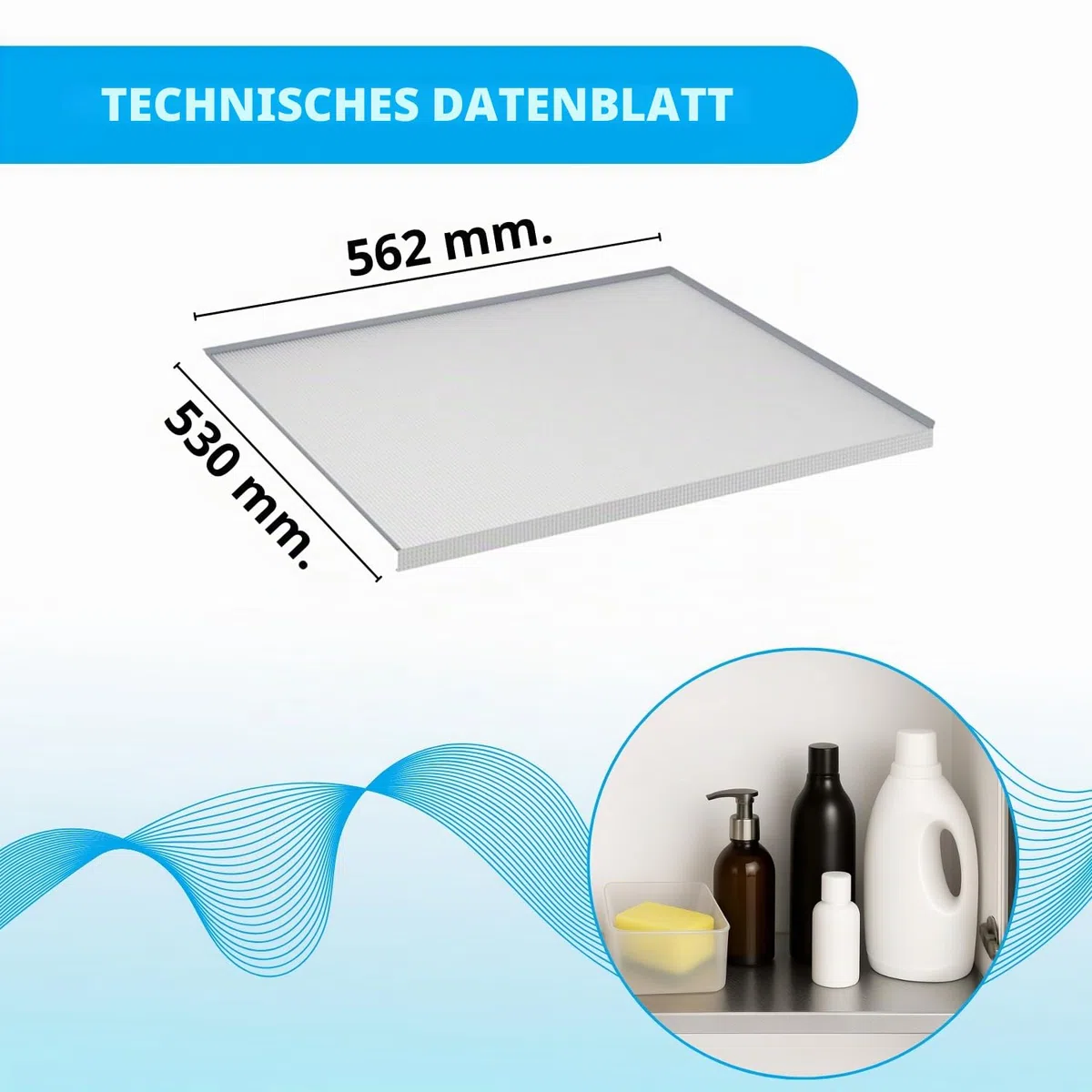 Evotrade Aluminium-Schutz für Küchenunterschrank – Untertischplatte mit Aufkantung, wählbare Maße 562/862 / 1162 mm (562 x 530 mm)