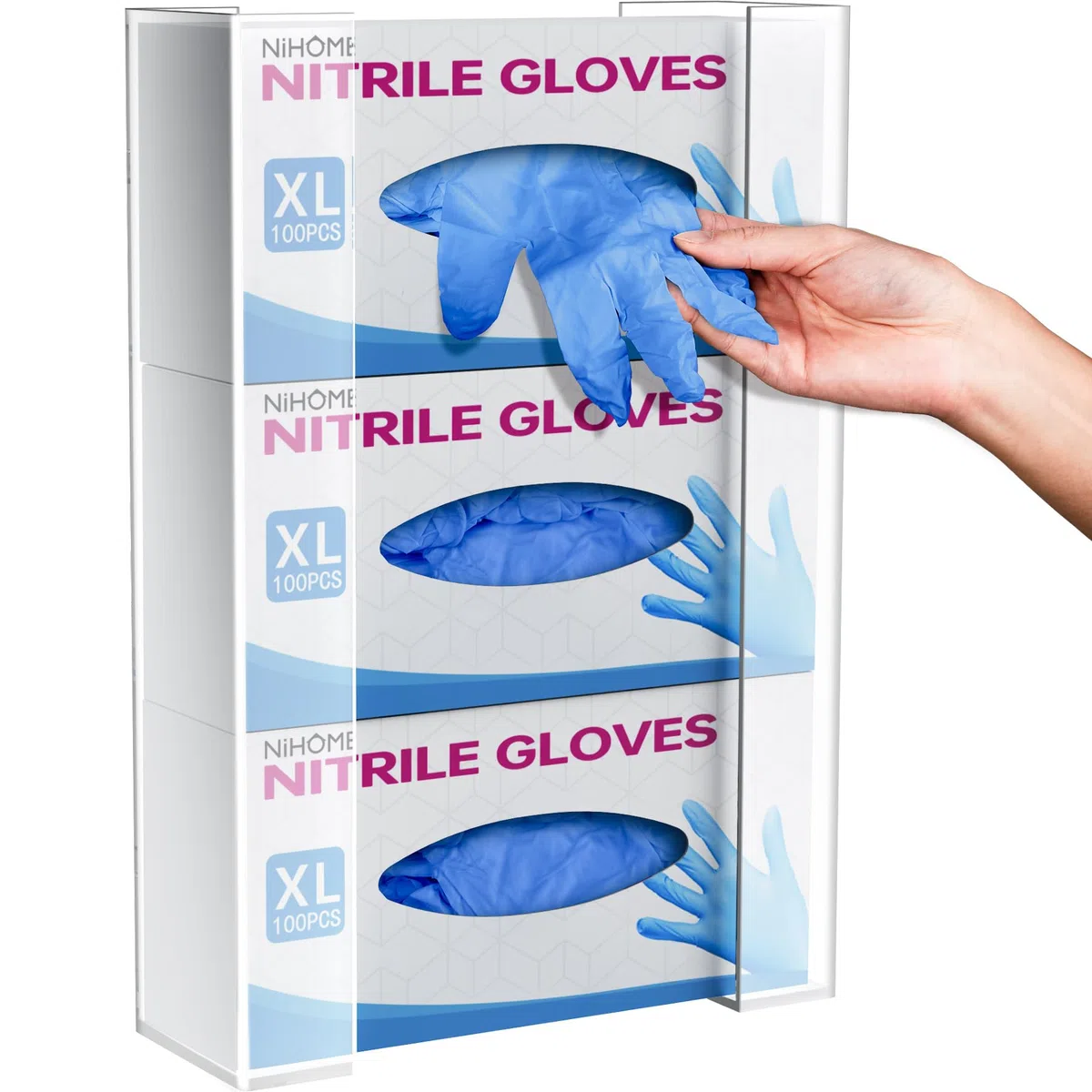 NiHome Wandhalterung für Handschuhhalter（für 3 Boxen）, Acryl Handschuh Halter für Einweg-Handschuhe und Tücher, platzsparender Handschuhspender für Küche, Bad, Labor und Garage