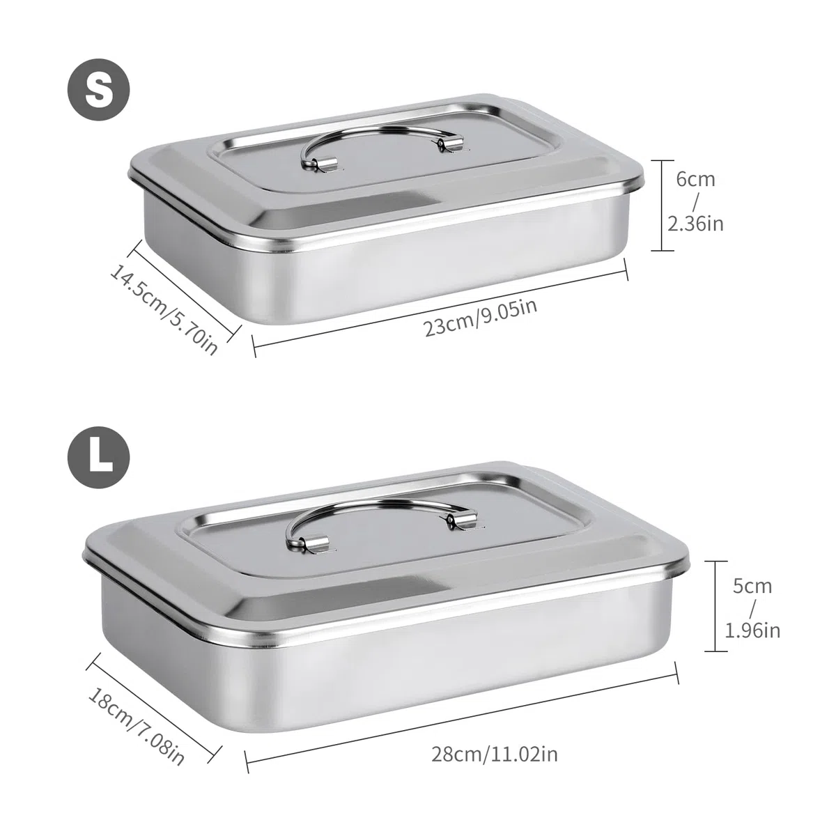 Edelstahl-Tablett mit Deckel, Medizinischer Multifunktions-Sterilisationsorganisator für Dentallabor und Tätowierung, großer chirurgischer Instrumentenhalter mit Deckel und Griff