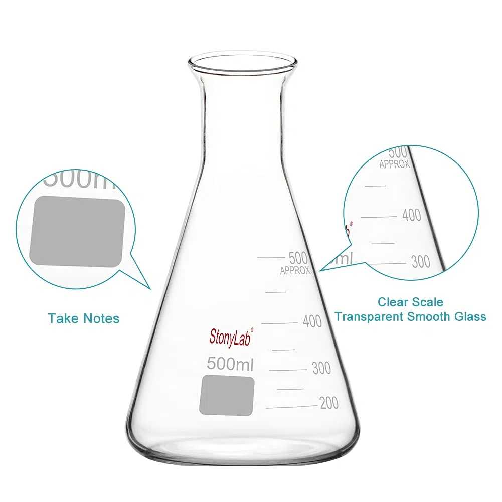 stonylab Weithals Erlenmeyerkolben aus Glas, 500 ml Erlenmeyerkolben aus Borosilikatglas mit Robustem Rand, 1 Packung