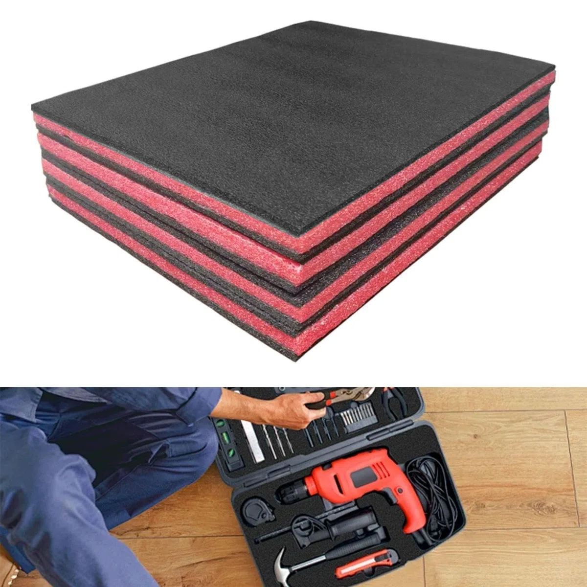 4 Stück Defined Toolbox Schaumstoffeinlagen-Set, Schaumstoffeinlagen für Koffer, Schaumstoffeinlage, Cut and Peel Schaumstoff für Werkzeugkoffer, Flightcases, Werkzeugaufbewahrung, 50 x 33 cm