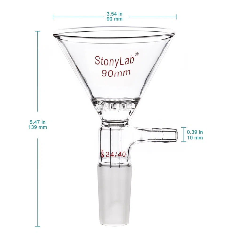 stonylab Glas Filter Trichter Borosilikatglas filter Trichter mit 90 mm Oberem Außenmaß, 24/40 Innengelenk Glasfiltertrichter