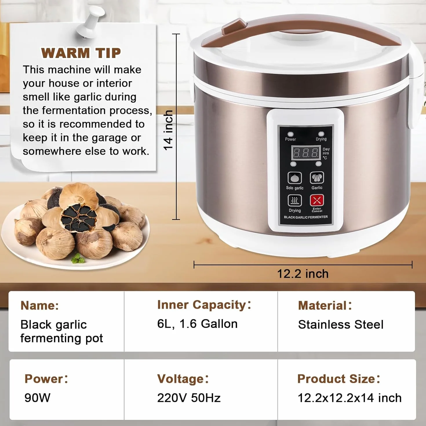 YUCHENGTECH 6L Black Garlic Fermenter mit Zeit- und Temperaturkontrolle