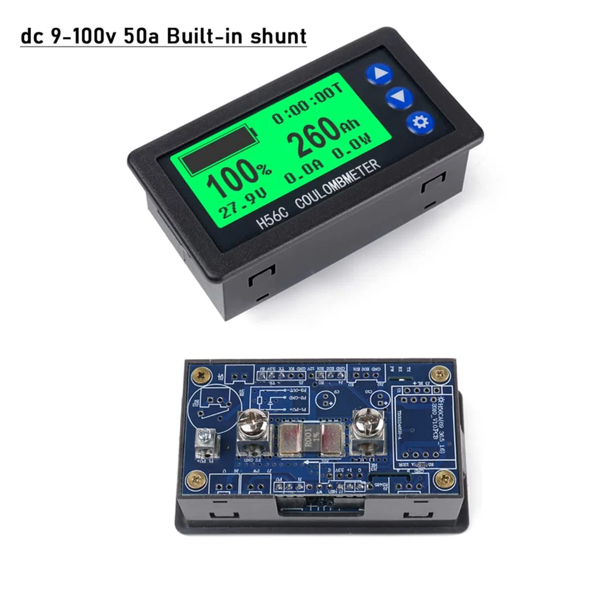 Batteriemonitor Hall Coulomb Meter DC 8-100V 100A Lifepo4 Blei-SäUre Li-Ion Lithium KapazitäT Leistungsanzeige