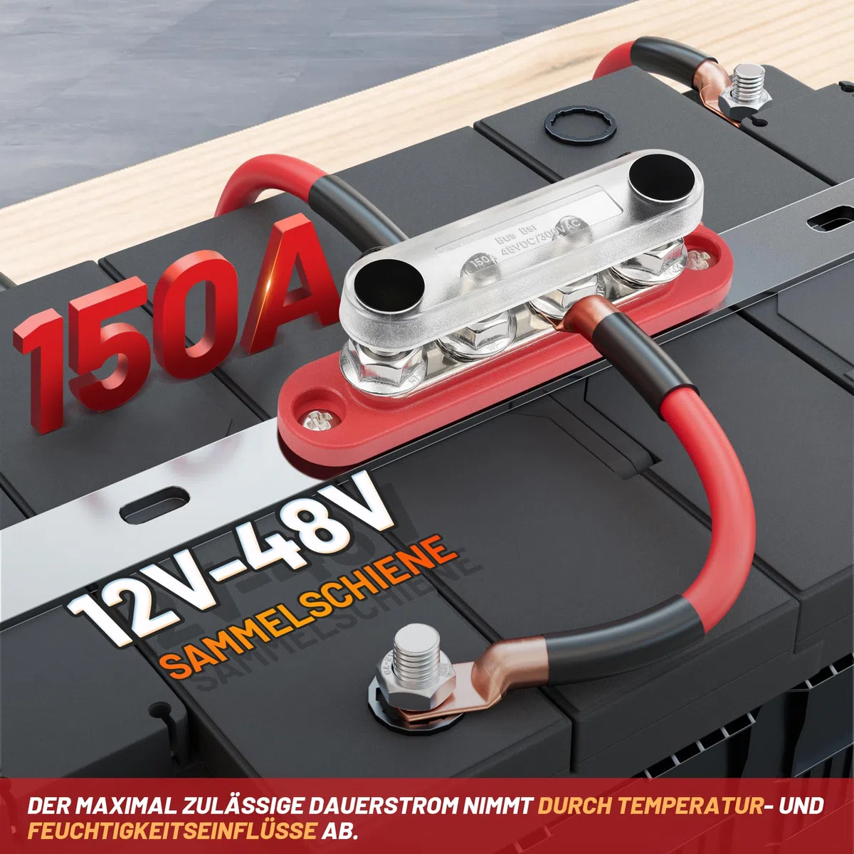 RED WOLF 150A Sammelschiene Verteilerblock 12V-48V DC für Auto Marine RV Wohnmobil Lkw Elektrik System Klemmleisten, Positive Masse Stromverteilungsblock Busbar mit 4 x M8 Klemmenbolzen