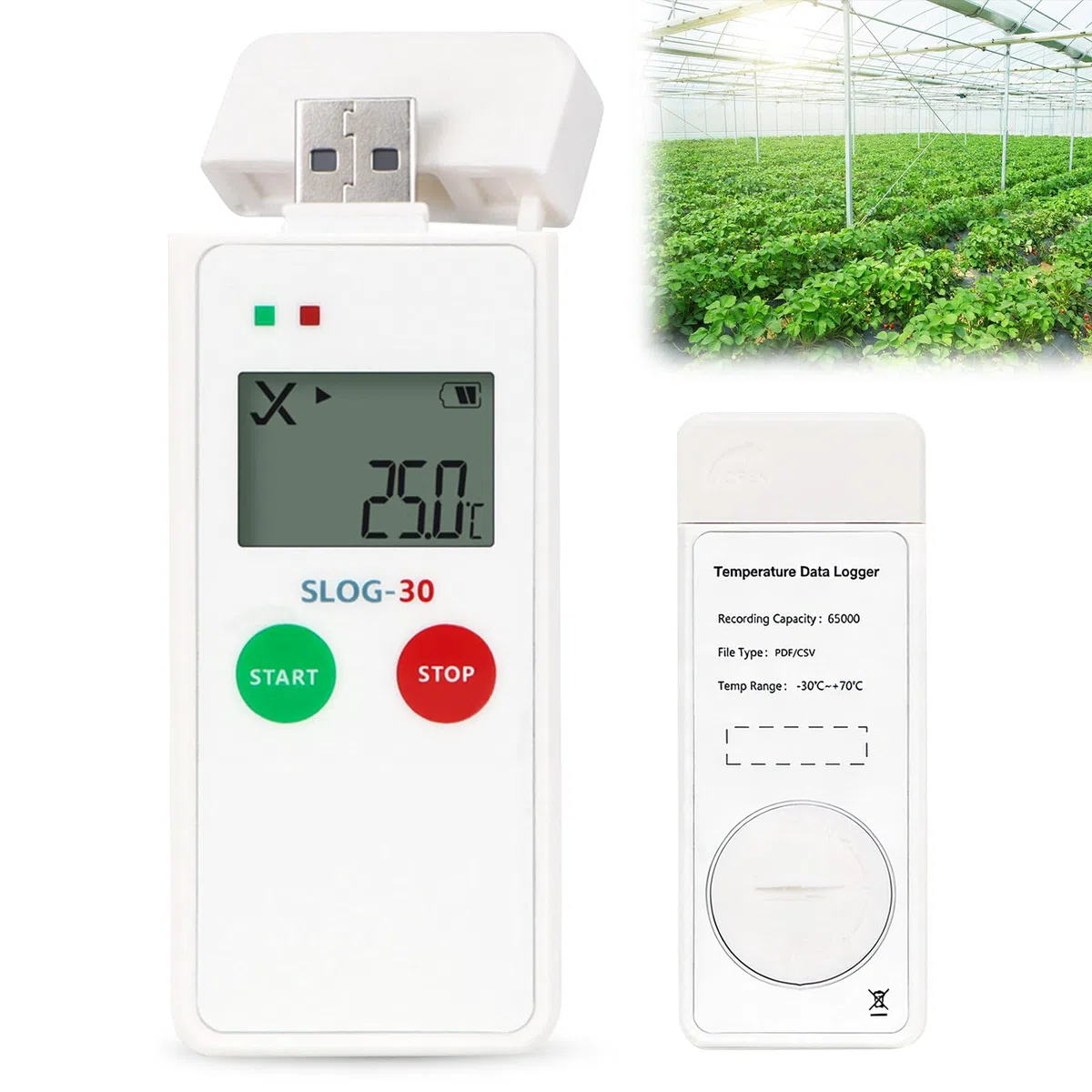 Temperatur Datenlogger, USB-Datenlogger für Temperatur und Luftfeuchtigkeit, Wiederverwendbarer Temperaturs Logger, 65000 Punkte Hochpräzise Temperaturs Rekorder mit LCD PDF&CSV für Lagerverwaltung