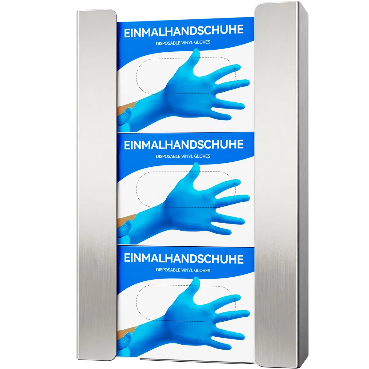 Edelstahl Handschuhhalter Wand (3 Boxen) – Gebürsteter Handschuhspender für Einweghandschuhe – Handschuhhalterung Wand für Nitril, Latex, Vinyl – Wandhalterung mit Schrauben oder Klebemontage