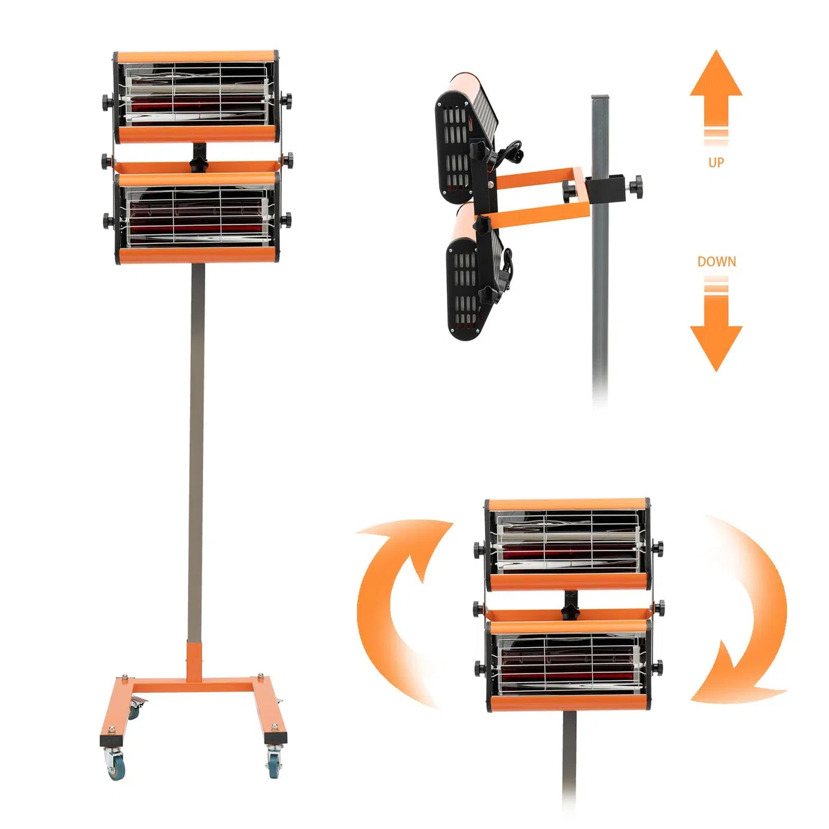 2000W Lacktrockner Infrarot Trockner Strahler Aushärtungslampe, Farbtrocknungs Lampe 2 Auto Karosserie Reparatur Trocknungsfläche 800 x 600 mm, Timer 0–60 min