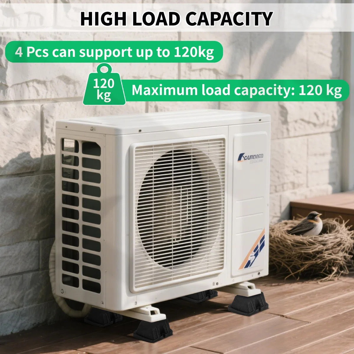 DBREAKS 4 Stück Bodenkonsole Dämpfungssockel 120x120x65mm, Schwingungsdämpfer für Klimaanlage & Wärmepumpen im Außenbereich, Klimaanlage Vibrationsdämpfer 120kg Belastbar, Gummi Antivibrationsfüße