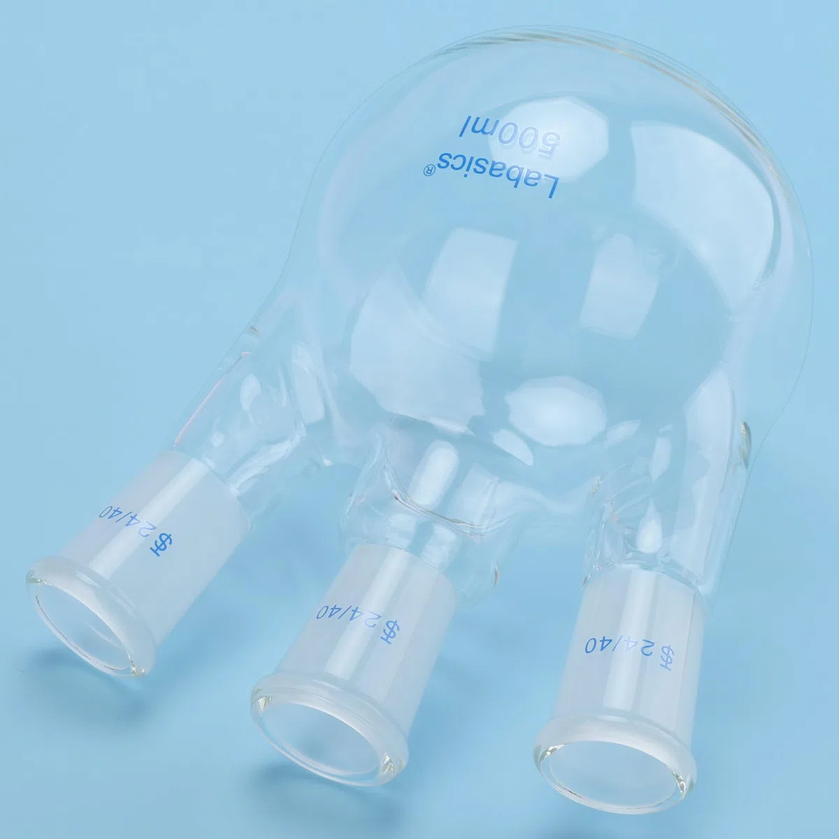 Labasics 3-Hals-Kolben mit Rundboden, Borosilikatglas, 24/40 Schliffe, für Laborexperimente, Destillation und Rückfluss, 500ml