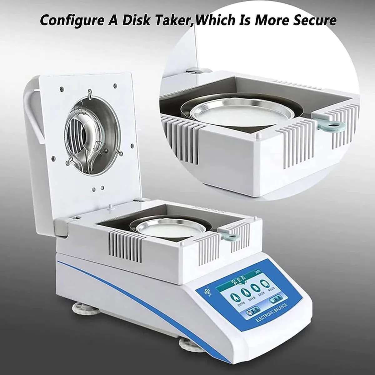 Labor-Feuchtigkeitsanalysator mit Halogenheizung für schnelle Feuchtigkeitstests, Feuchtigkeitsausgleich mit Touchscreen, kompaktes Design, 2 Trocknungsmodi mit USB- und RS232-Anschlüssen,100g0.001