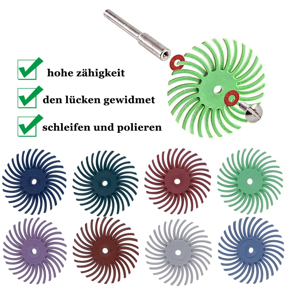 25mm radiale borstenscheiben-set 50 stücke 8 gemischte körnung 80/120/220/320/400/600/1000 /2000radialborsten schleifbürste lücke polierpad polierscheiben sortiment kit