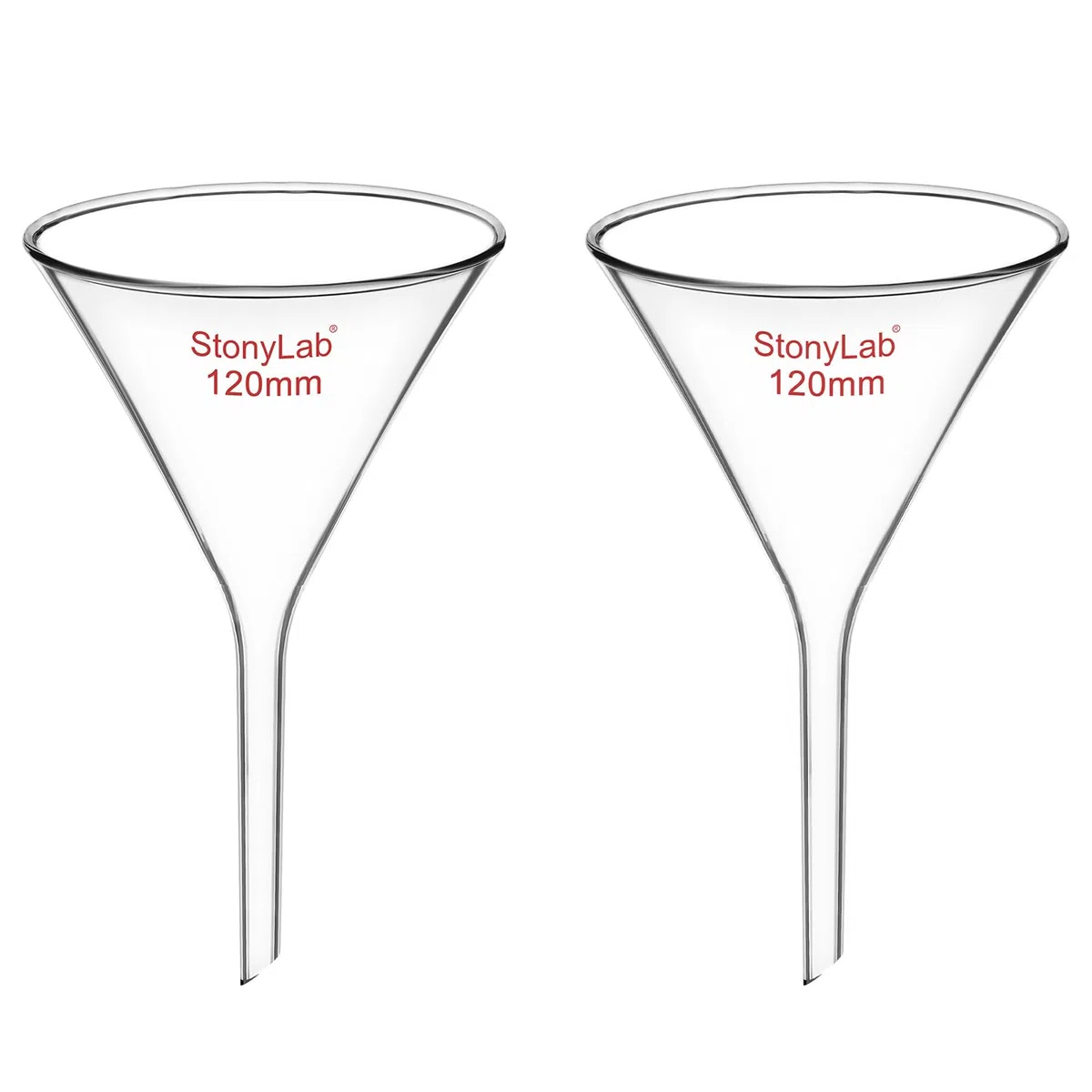 stonylab Glas Trichter, 2er Pack Schwerwandiges Borosilikatglas Kurzstiel Filtertrichter Labor Glaswaren, Durchmesser 120 mm