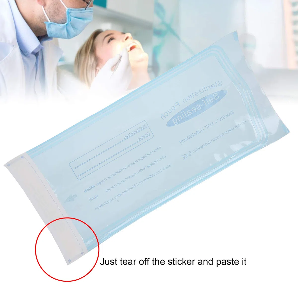 200Pcs/Box Selbstdichtender Sterilisations-Autoklavenbeutel für Dentalwerkzeuge Dentaler selbstdichtender Sterilisationsbeutel, Einweg-Sterilisationsbeutel, für Reinigungswerkzeuge(135 * 260 mm)