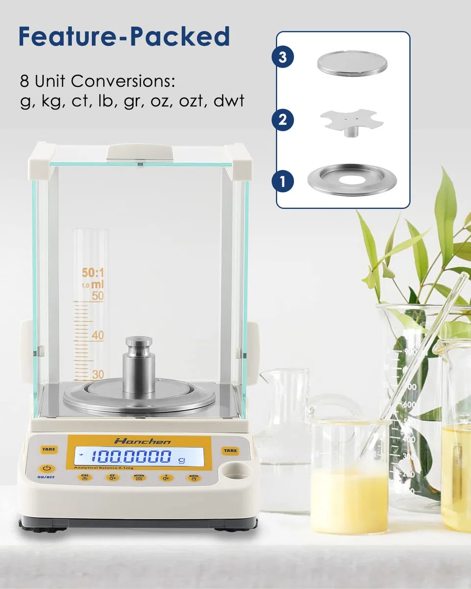 Hanchen Analytische Waage 220g/0,0001g Hochpräzise Labor Feinwaage Analytical Balance Scales für Labor Apotheke Juwelier Chemiefabrik Schule 220V