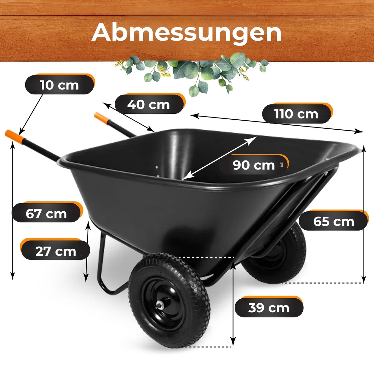 SPRINGOS Schubkarre 300 Liter Zweirad-Schubkarre Gartenschubkarre