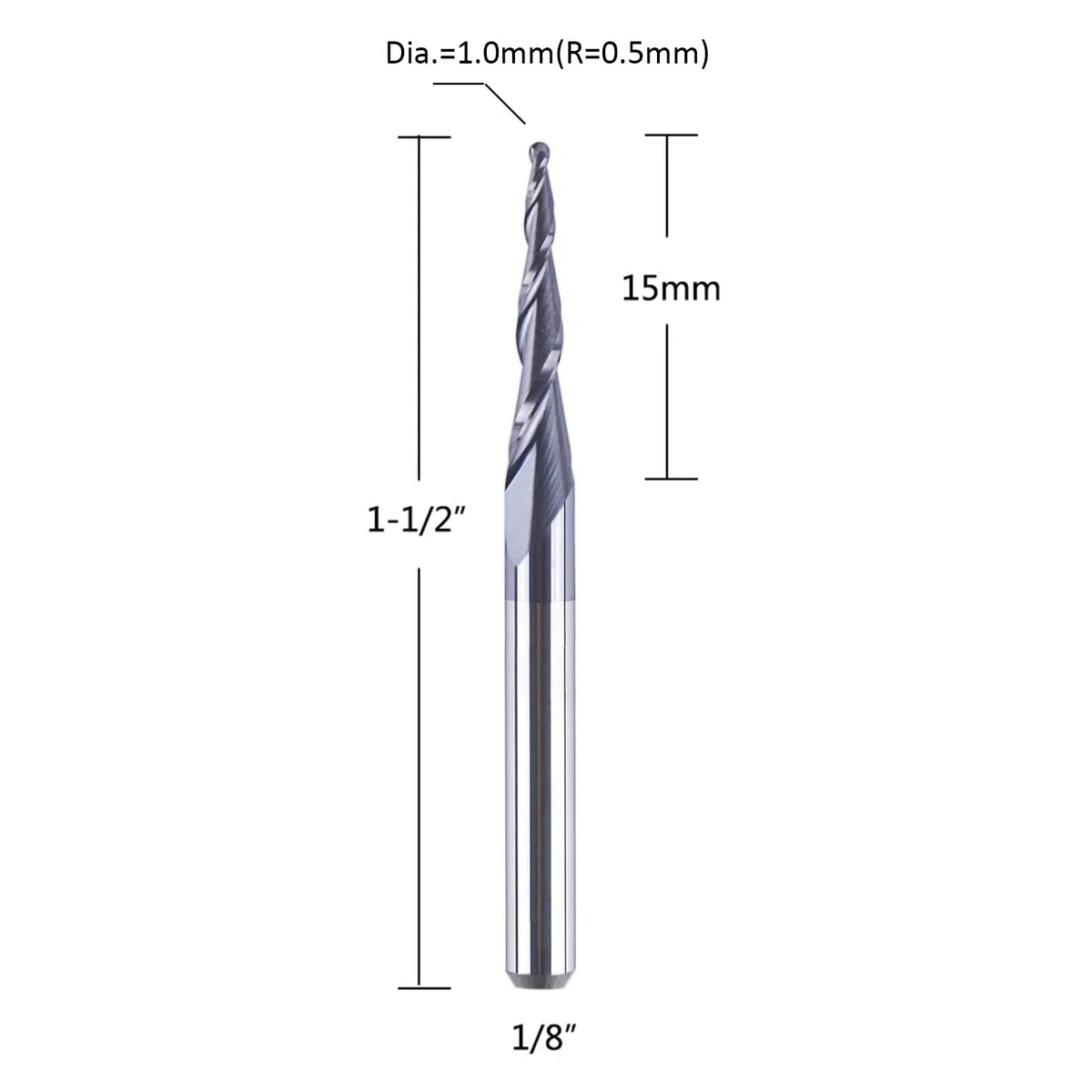 SpeTool 5 Stück/Packung konischer Kegel, 1/8 Schaftfräser, 0,5 mm Schneidradius (1,0 mm Durchmesser), 3D-Holzgravur, CNC-Fräser-Bits