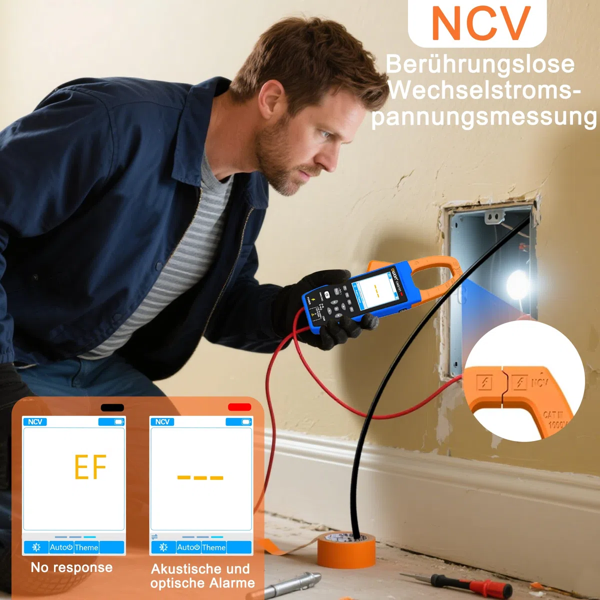 CMS101 3-in-1 AC/DC Stromzange mit Oszilloskop, True RMS, 1000A/1000V, 5MSa/s Wellenformanzeige, Bluetooth-Logging, Einschaltstrom, 20.000 Zählwerte, wiederaufladbar für Elektro-, HLK- und Kfz-Diagnos