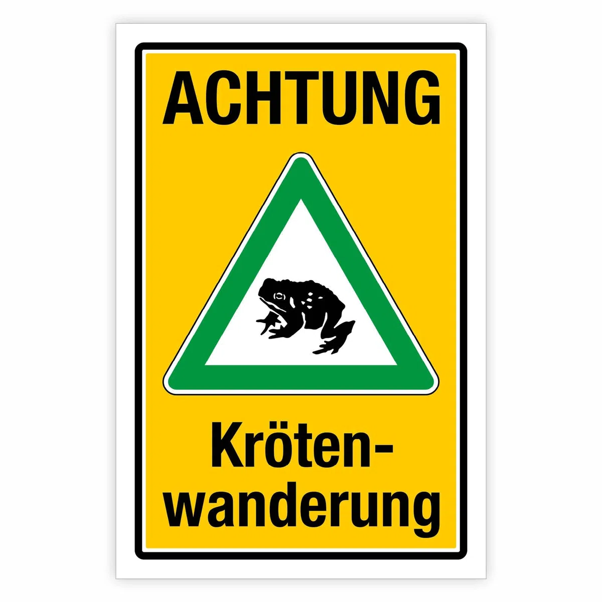 "Achtung Krötenwanderung gelb/grün" – Hochwertiges Sicherheitsschild für den Außenbereich 3 mm Alu-Verbund 450 x 300 mm