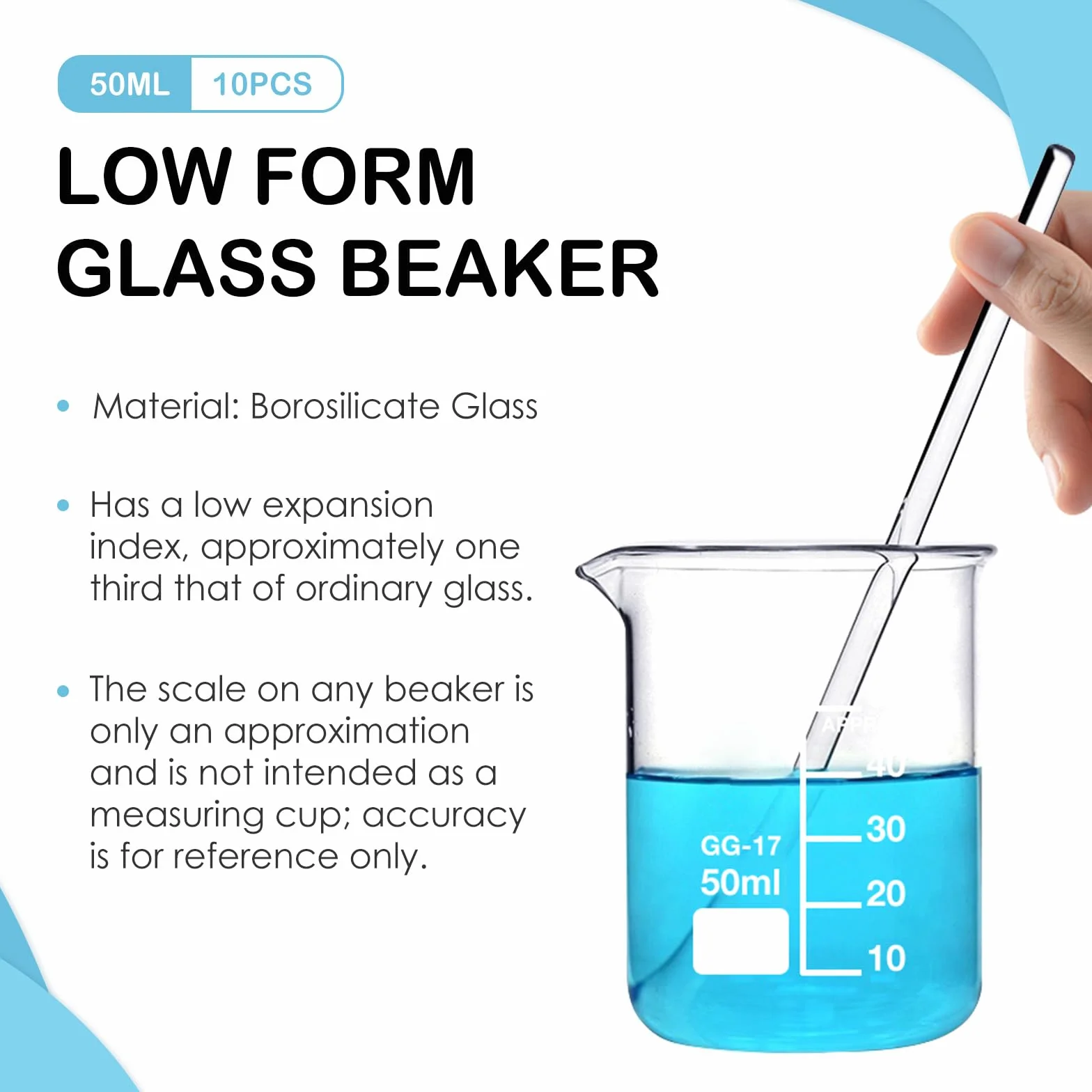 10 Stück Glas Messbecher 50 ml Volumetrische Transparente Becherglas Laborglaswaren für Labor Küchen Bedarf (1)