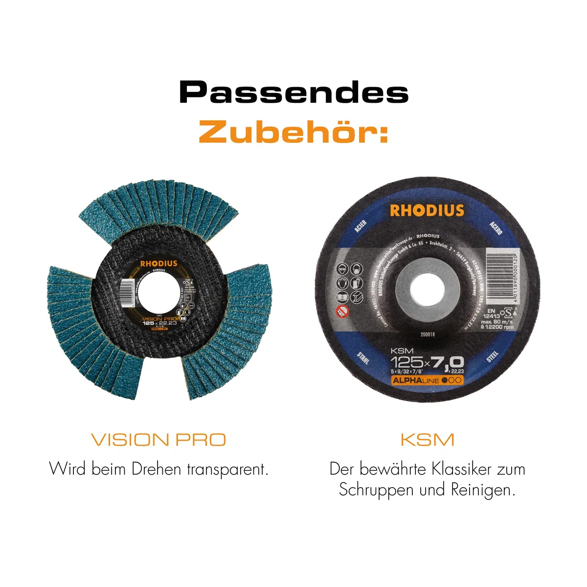 RHODIUS XT85 | 50 St. Trennscheiben 125 Metall 1 mm | für Winkelschleifer, extra dünn | für Edelstahl, INOX, Stahl, Hartmetall