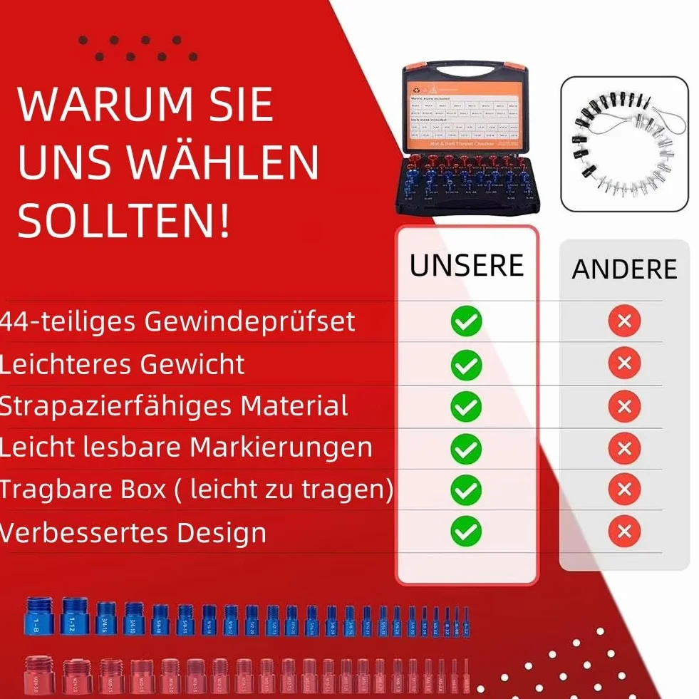 Gewindelehre 44-Teiliges Thread Checker Satz - Gewindeprüfer for Schrauben und Muttern Aluminiumlegierung Gewindelehre Mit Metrischen and Imperialen Geeignet Zum Erfassen und Messen Von Gewindemaßen