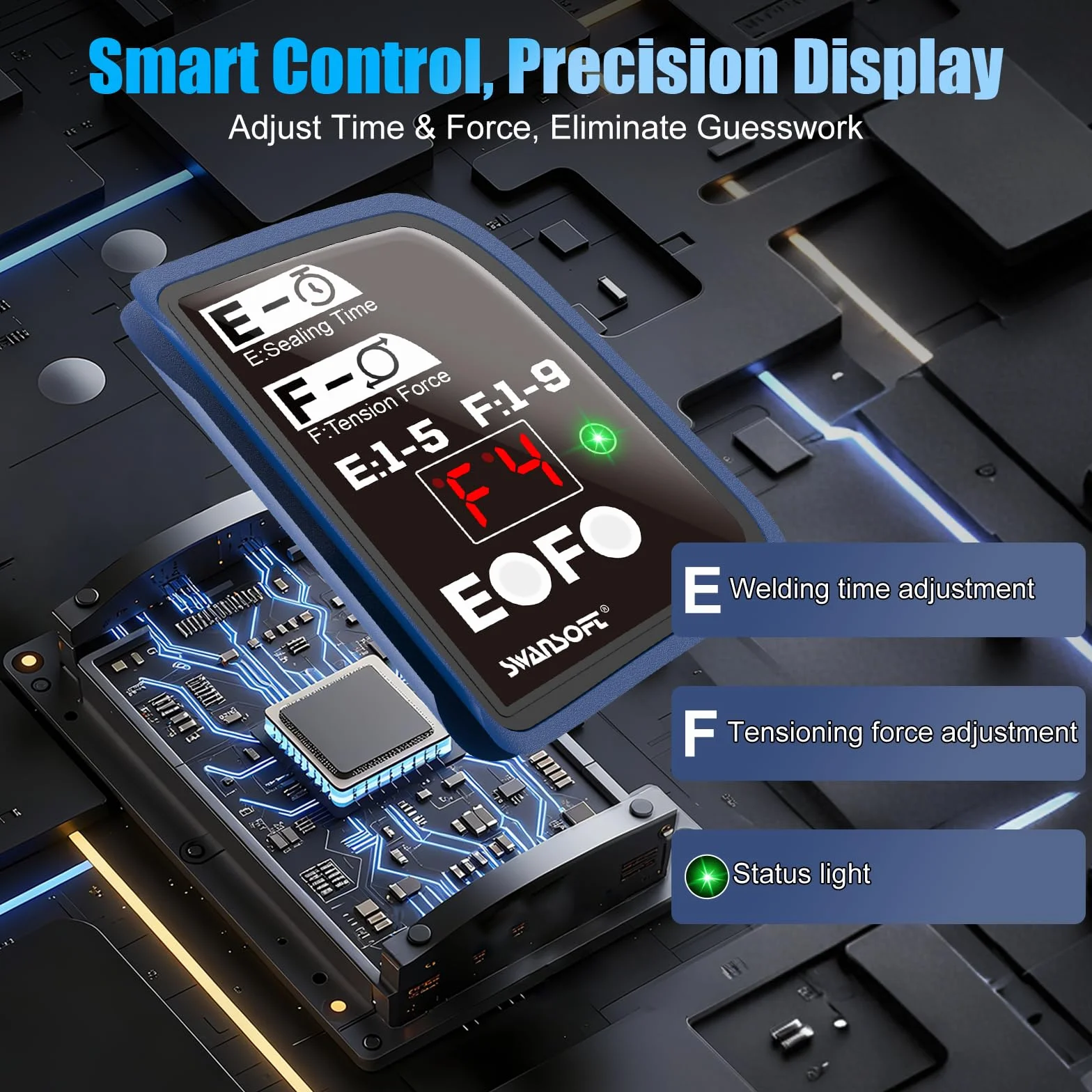 SWANSOFT Elektro-Umreifungsgerät für 14-16 mm PP-/PET-Band mit Digitaldisplay, 2 x 5000 mAh Akku, automatisches Packwerkzeug für Kartons und Paletten