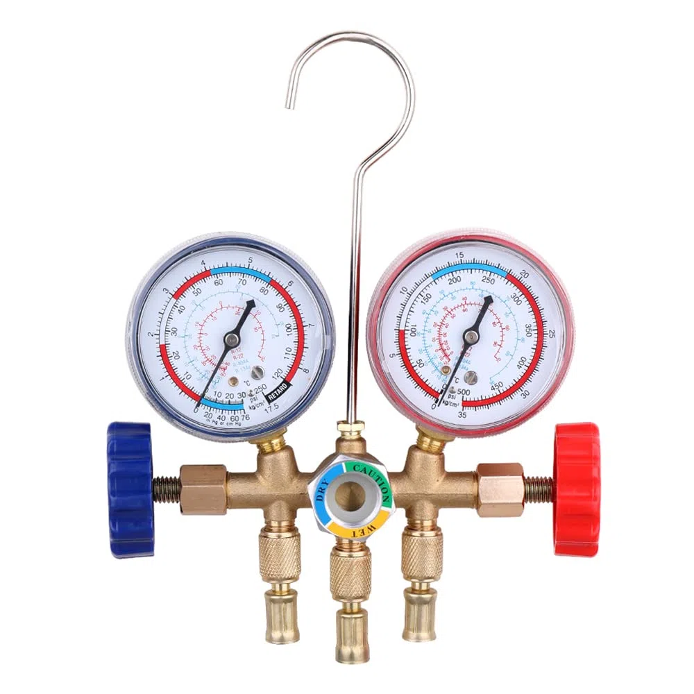 Weytoll Kältemittel Befüllung Schlauch, Kältemittel Manometer mit Schlauch und Haken, Auto AC Kältemittelaufladung Druckuhr-Armatur für Klimaanlagenprüfung, -20 ℃ bis 60 ℃ R12, R22, R404A,R134A