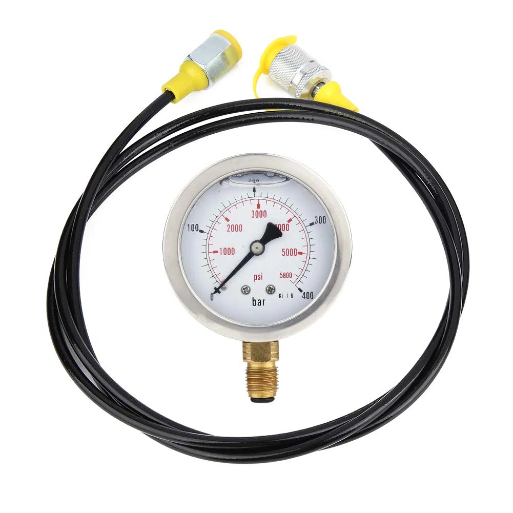 Hydraulisches Manometer Set, Hydraulischer Druckprüfer M16 x 2-BSP1/4 + 0~400 Bar/6000 PSI Hydraulikschlauch Testpunkt Kupplung, 1, 5 m Schlauchdruckprüfanzeige