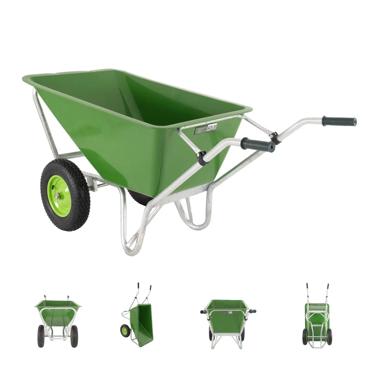 TRUTZHOLM 2-Rad Schubkarre 200 Liter 300 Kg Tragkraft Rahmen Stahl verzinkt robuste große Mulde 162x70 cm Gartenschubkarre Schiebkarre Hofkarre Futterkarre