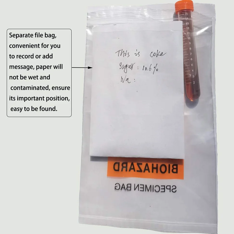 Getue daarcin 50 Stück Biohazard Specimen Bags, 15 x 25 cm, Labortasche mit Biohazard-Logo, Reißverschluss, mit Außenfach