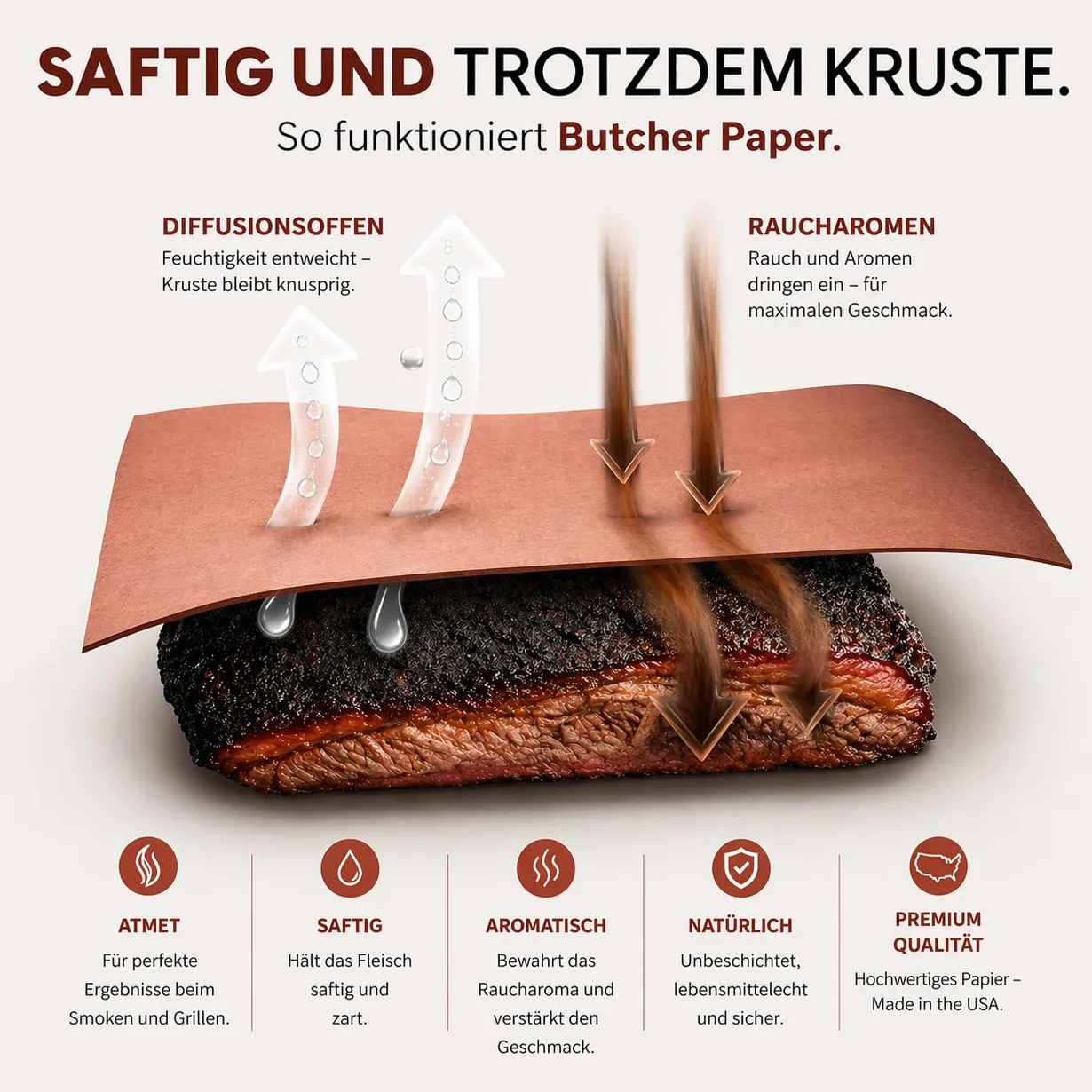 Oren Pink Butcher Paper - ORIGINAL US-IMPORT - 30 Meter x 61 cm - Metzger Papier – für BBQ Smoker Grill