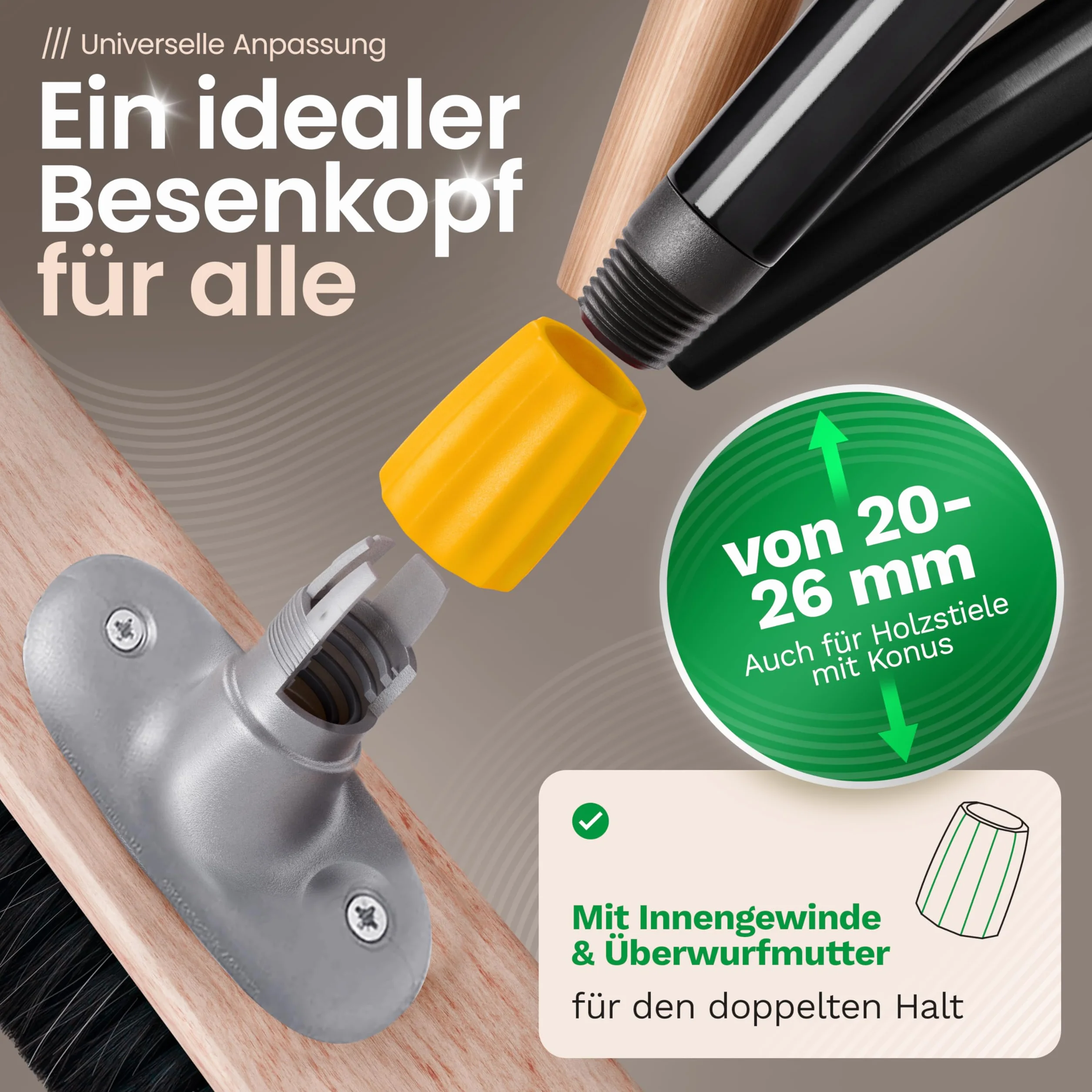 Novaliv Saalbesen mit Rosshaarmischung I 60cm mit Teleskopstiel I weiche Borsten Kehrbesen Hofbesen Feinstaubbesen