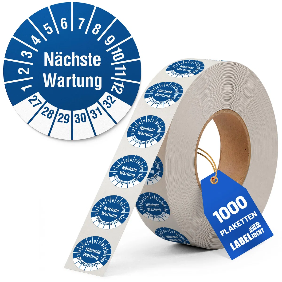 Labelident Prüfplaketten Nächste Wartung - Ø 30 mm - 1.000 auf Rolle, 2027-2032, selbstklebend