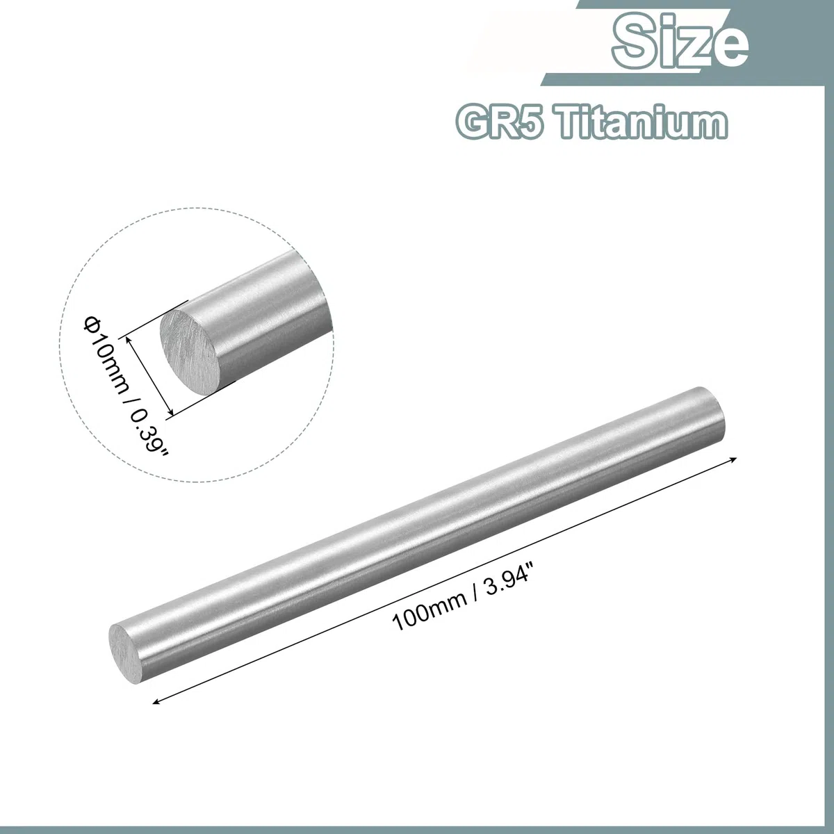 sourcing map 1 x GR5 Titanstange, Durchmesser 10 mm, Länge 100 mm, Metall, solide TC4 Titanlegierung, Rundstange für Modellflugzeug, Autos, Schiff, Heimwerker, Handwerk, Metallbearbeitung