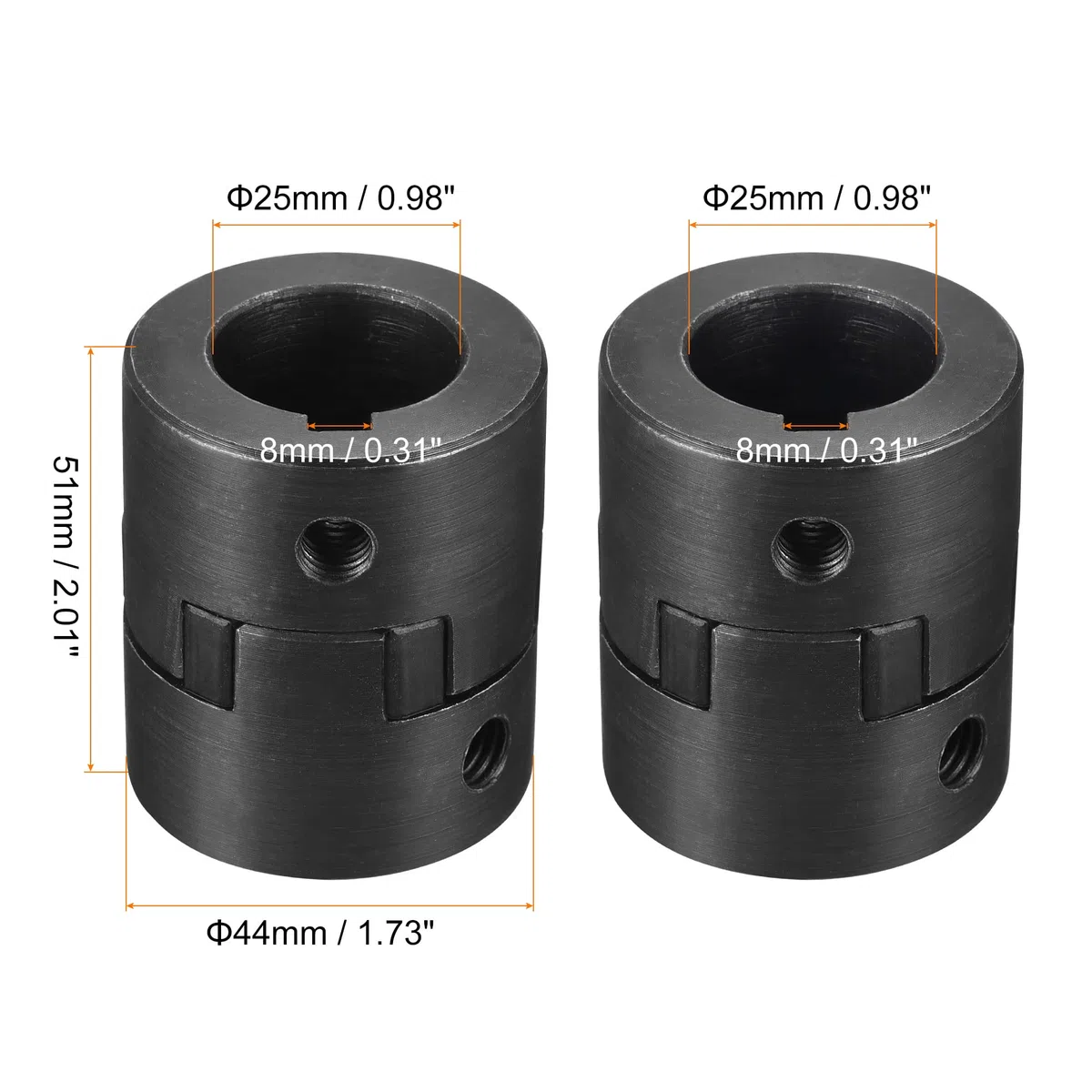 sourcing map Flexible Kupplungswelle 25 mm bis 25 mm Flexible Kupplung 51 mm L x 44 mm OD Motorkupplungsgelenk