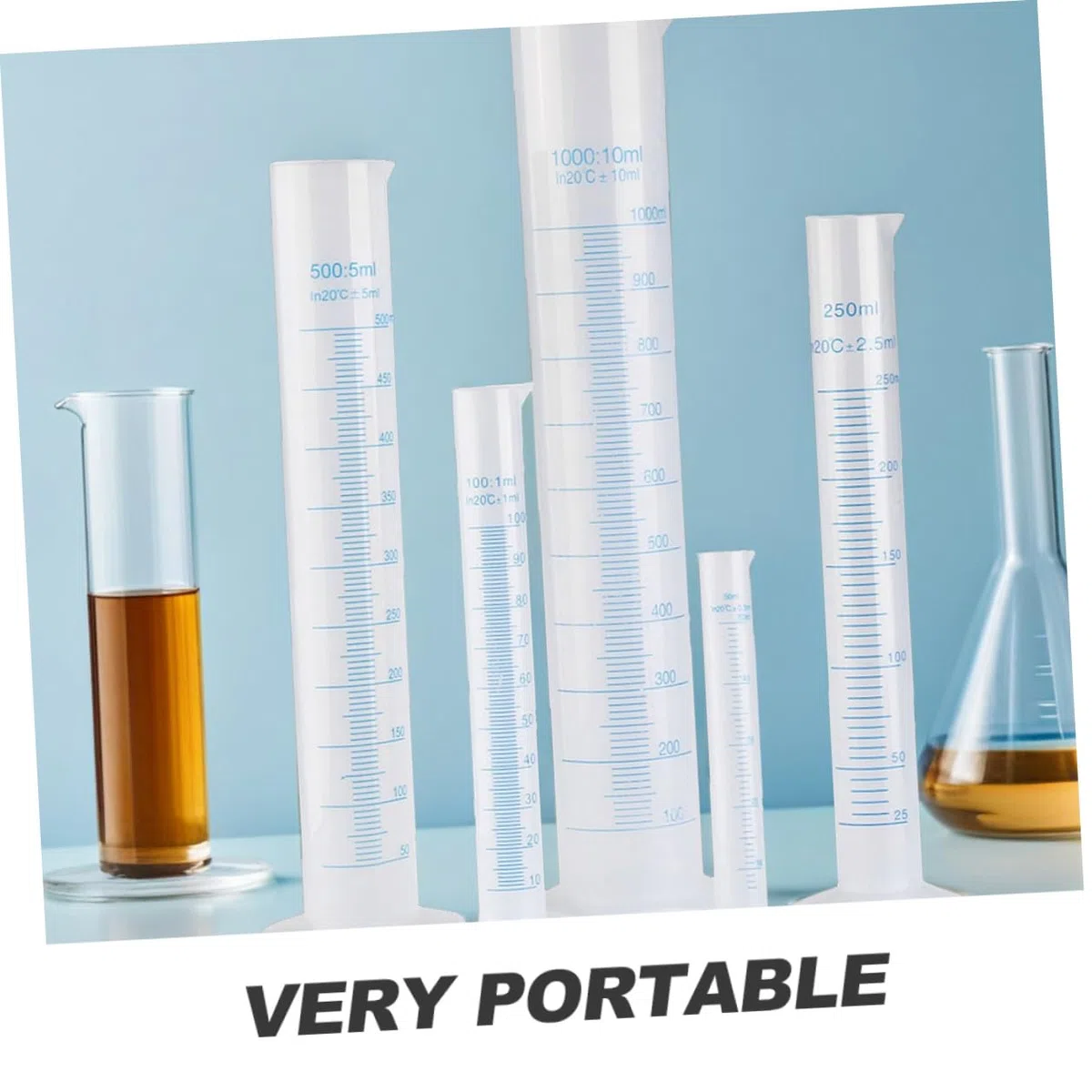 FOMIYES Praktischer Messbecher 5-Teiliges Messzylinder-Set Kunststoff - 50 Ml / 100 Ml / 250 Ml / 500 Ml / 1000 Ml Messzylinder Sicherheitszylinder für Labor Messzylinder Kunststoff