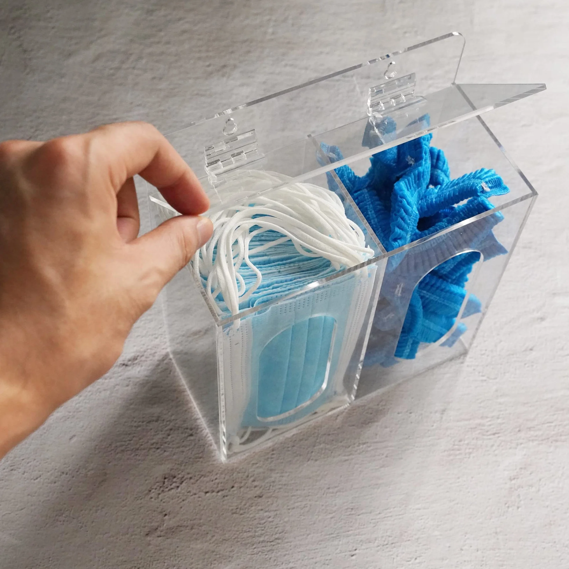 SEANADO Spender für Gesichtsmasken, Acryl, Handschuhehalter, Hygienestation mit Deckel für Einweg-Emesisbeutel, Schuhüberzug und Haarnetz, Wandhalterungslöcher oder Tischhalter (transparent)