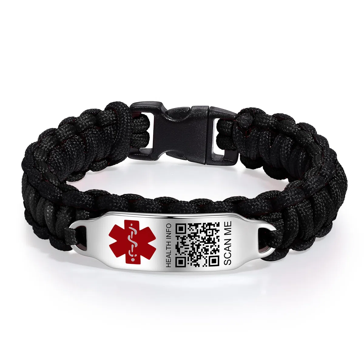 Medizinische Armbänder für Sport, Männer und Frauen, mit QR-Code, medizinische Notfall-ID-Armbänder – Nylon, wasserdichtes Armband für Handgelenke bis zu 17,8 cm – mehr Platz,
