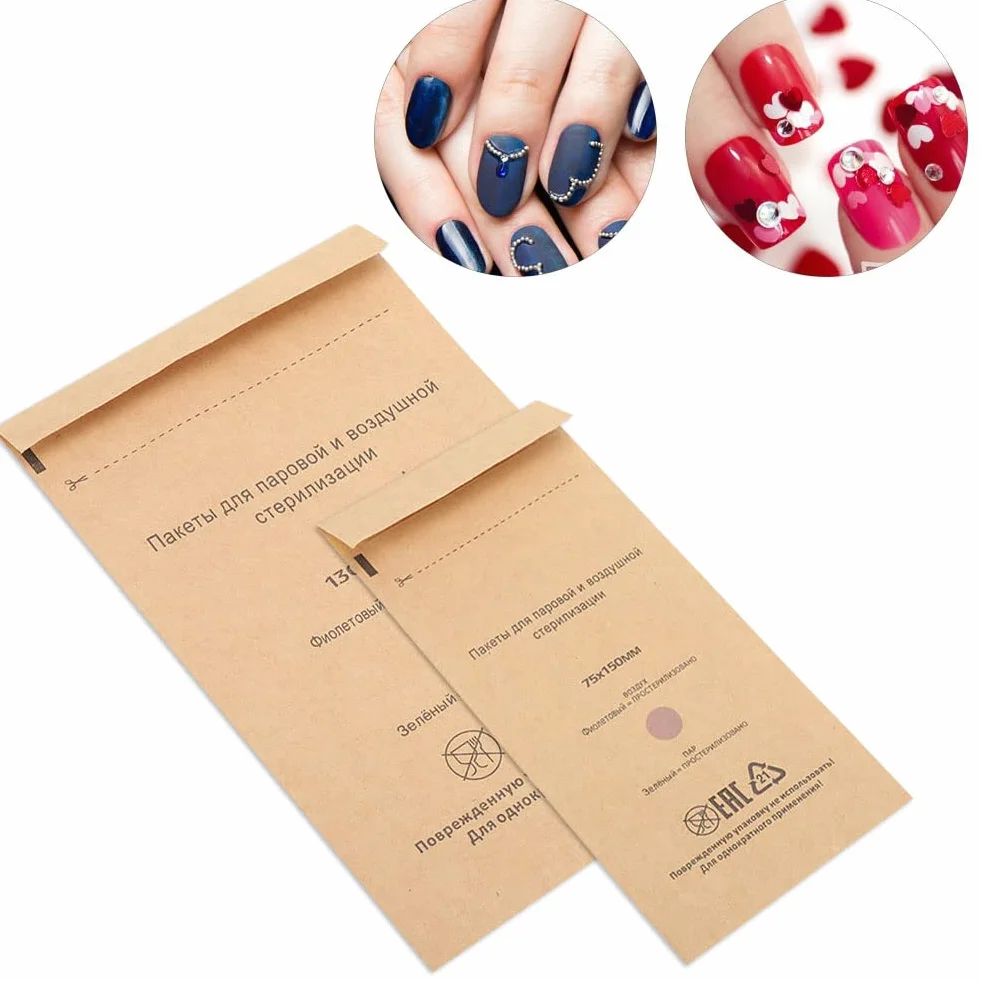 Sterilisationsbeutel für Maniküre und Nagelkunstwerkzeug - 100 Stück Einwegbeutel (130 x 200mm) - Gel-Nagelbeutel Reinigungstasche Ausrüstung