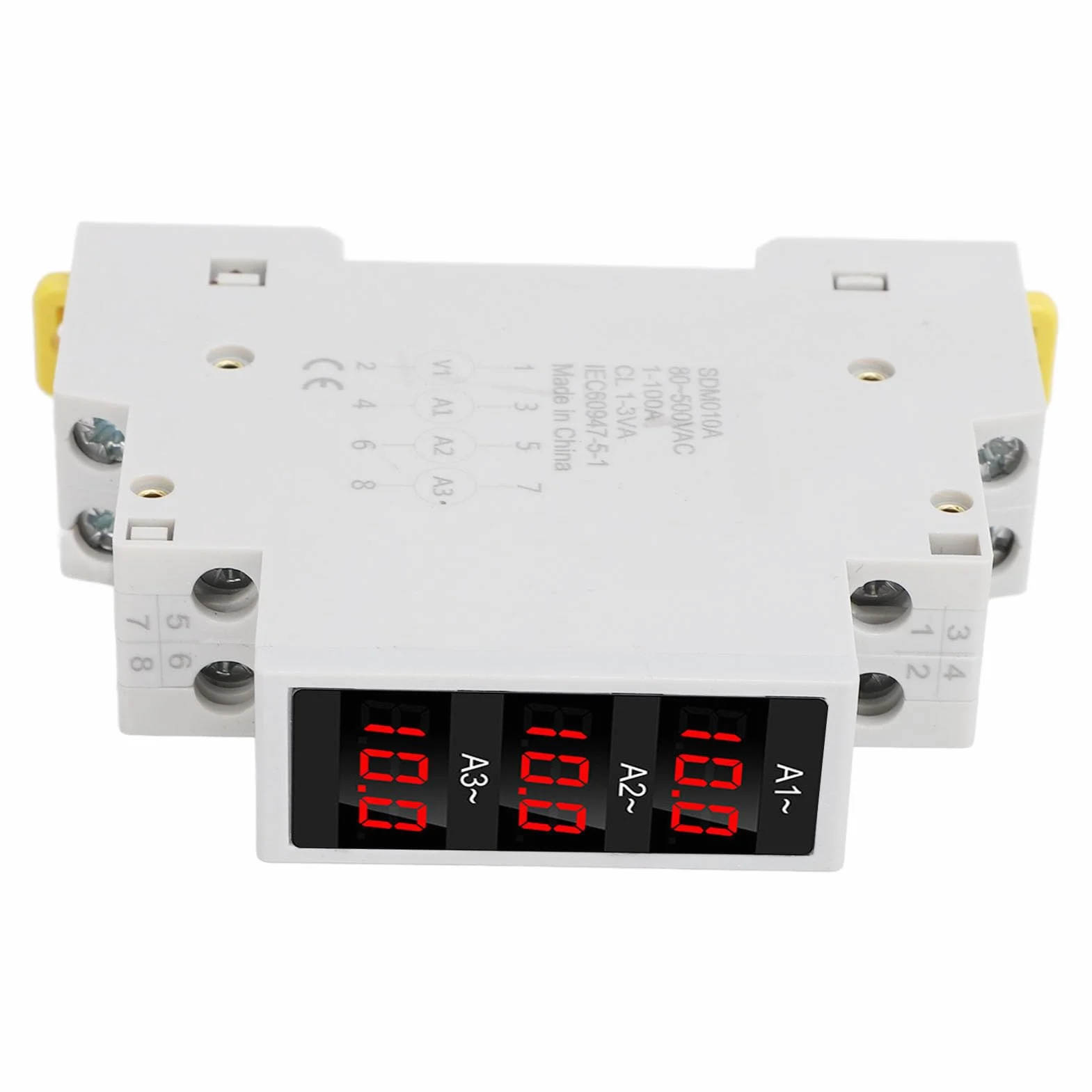 3-Phasen-DIN-Schienen-Amperemeter, AC-Amperemeter mit 3 Sensoren, Echteffektivwert, 1–100 A Stromüberwachung, 80–500 V AC-Digitalanzeige, Industrielle Energieanzeige für Fabrikautomatisierung