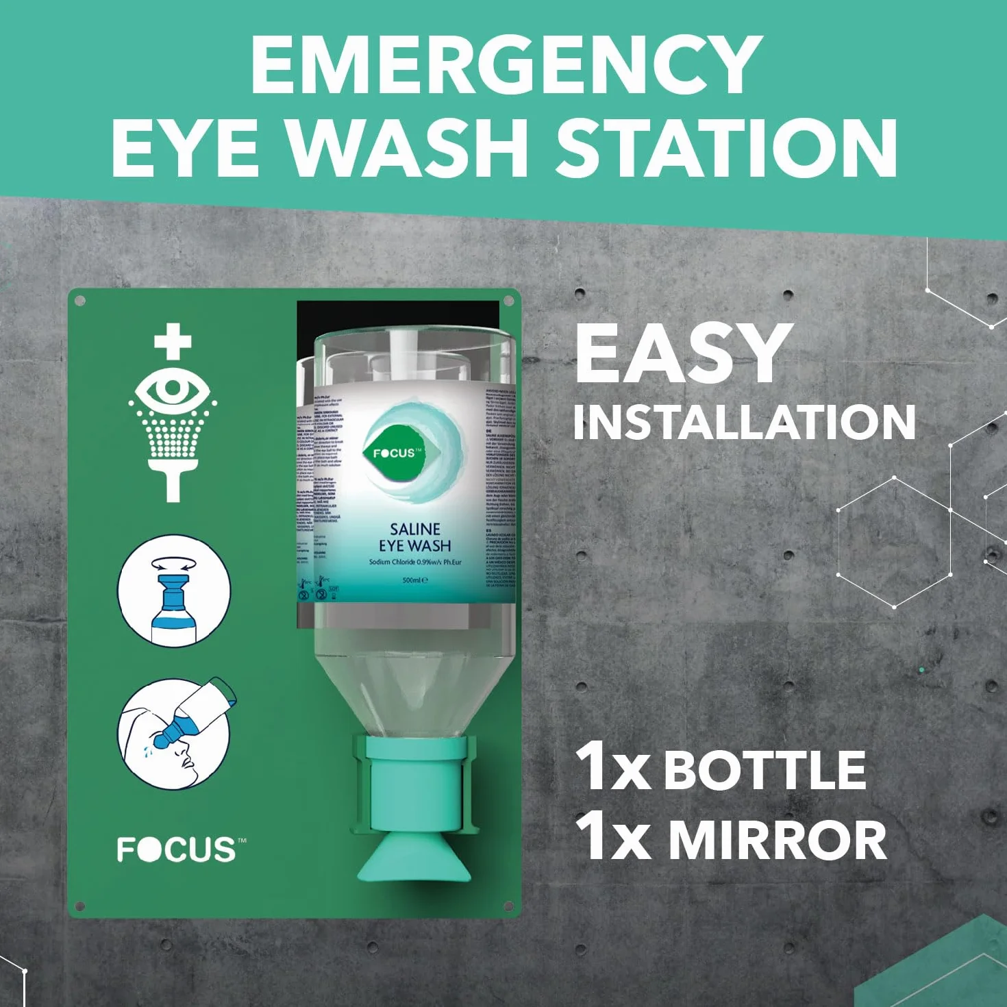Focus Emergency Eyewash Station Inklusive Halterung - Komplett