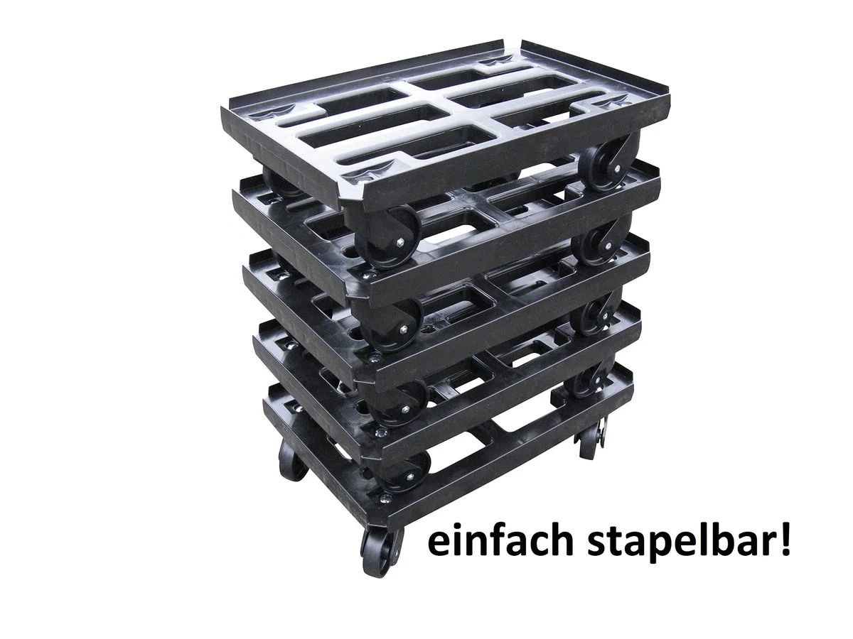 Transportroller für Boxen 600x400 mm schwarzem PP Rahmen 4x Kunststoff-Lenkrolle ø 100mm (schwarz) schwarze PP Räder