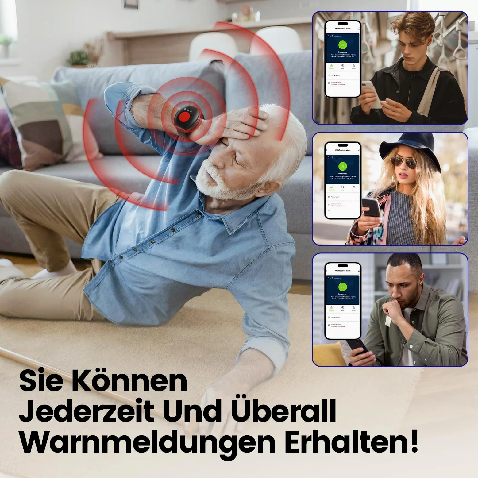 Notrufknopf für Senioren, WiFi-Hausnotruf-Senioren-SOS-Armband, Hausnotruf für Angehörige, Mobiler Alarmknopf Notrufarmband, Notrufarmband für Patienten und Behinderte