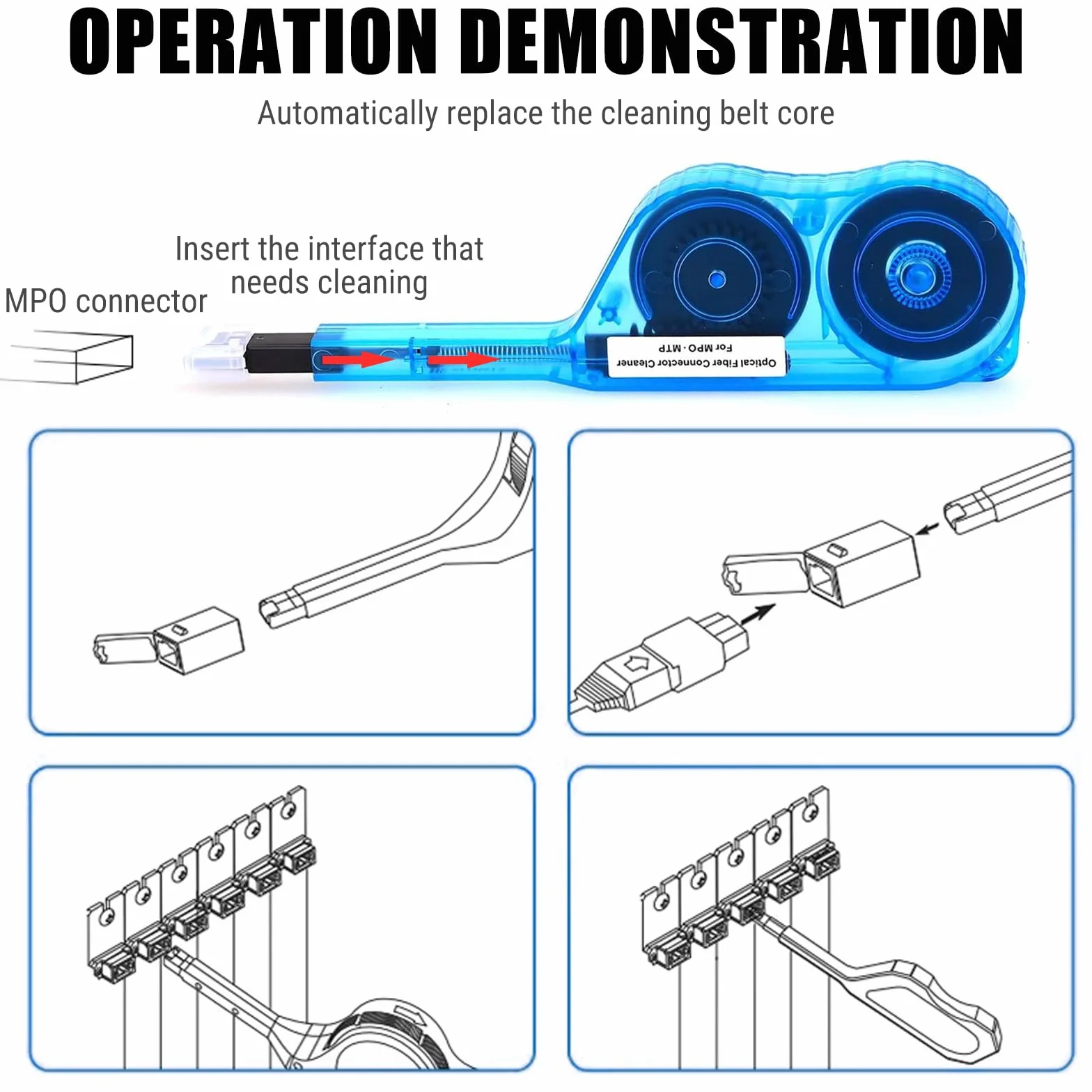 Glasfaser Stecker Reinigungsstift, One-Click Glasfaser Reiniger MPO/MTP Steckerreiniger, Lwl Reinigungsstifte Fiber Optic Connector Cleaner Optische Reinigungsbox, Reinigt üBer Zu 600 Mal