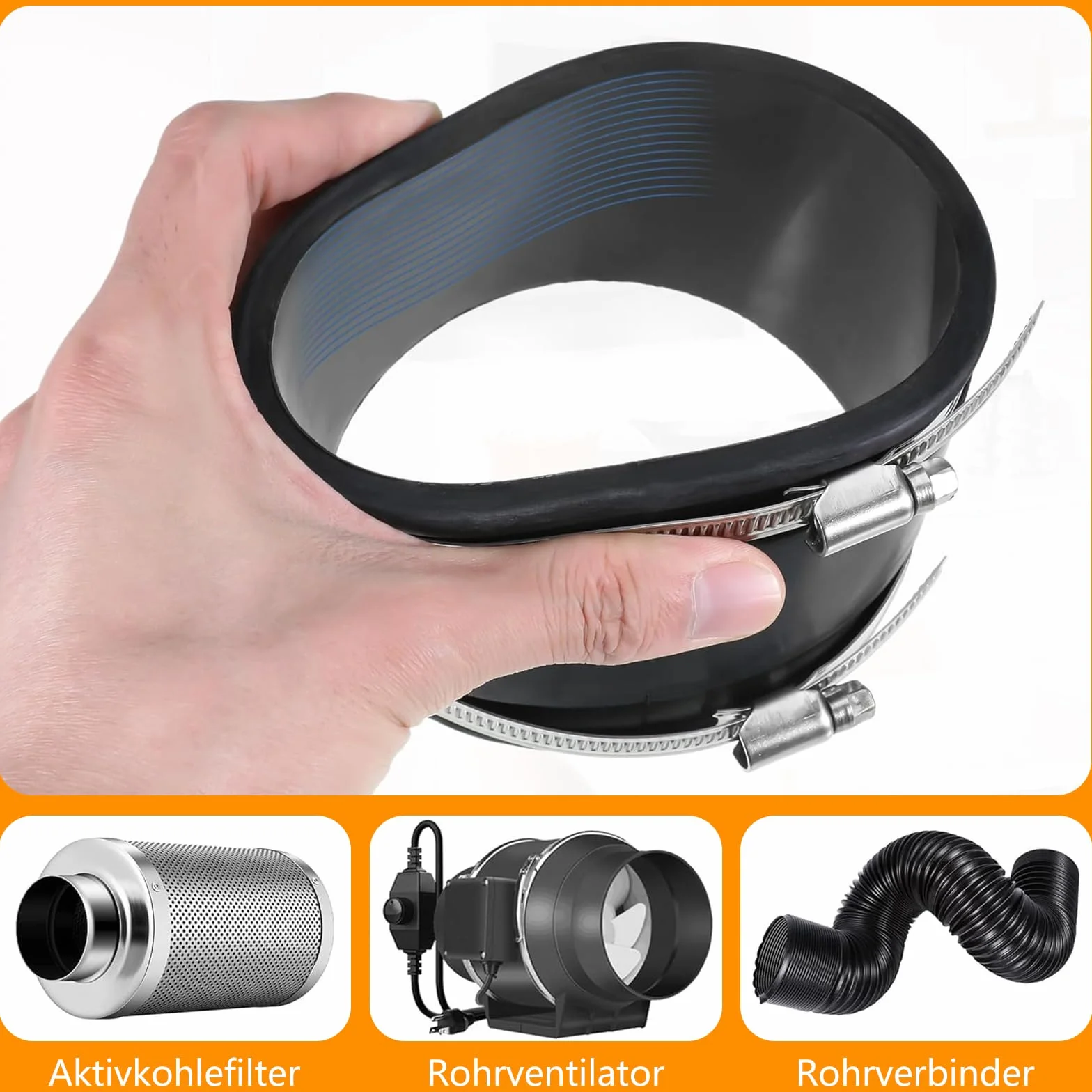 2 Stück 150mm Flexible Gummi Muffe, Flexible Gummimuffe Gummikupplung mit Edelstahlschellen, Ø150mm Rohrverbinder für Rohrventilator, Lüftungssystem Lüftung Rundrohr Ventilation Lüftungskanal
