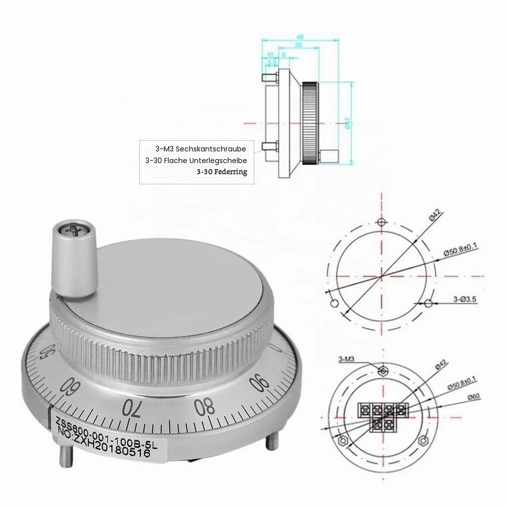 Handencoder, 100PPR 6 Terminal Klemmen Elektronische CNC Handrad Impulsgeber Encoder 5V für CNC System(weiß)