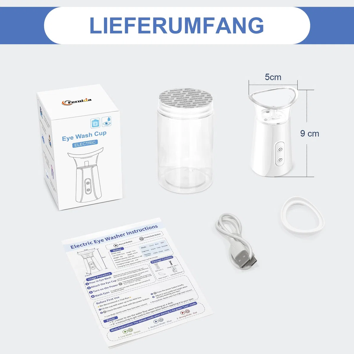 FERNIDA Elektrischer Augenspülbecher, Tragbare Augen Bade Tasse, Wiederverwendbar Augenbadewanne für Beruhigung müder Augen Sauberer Augenstaub Make up Reizstoffe, Weiß