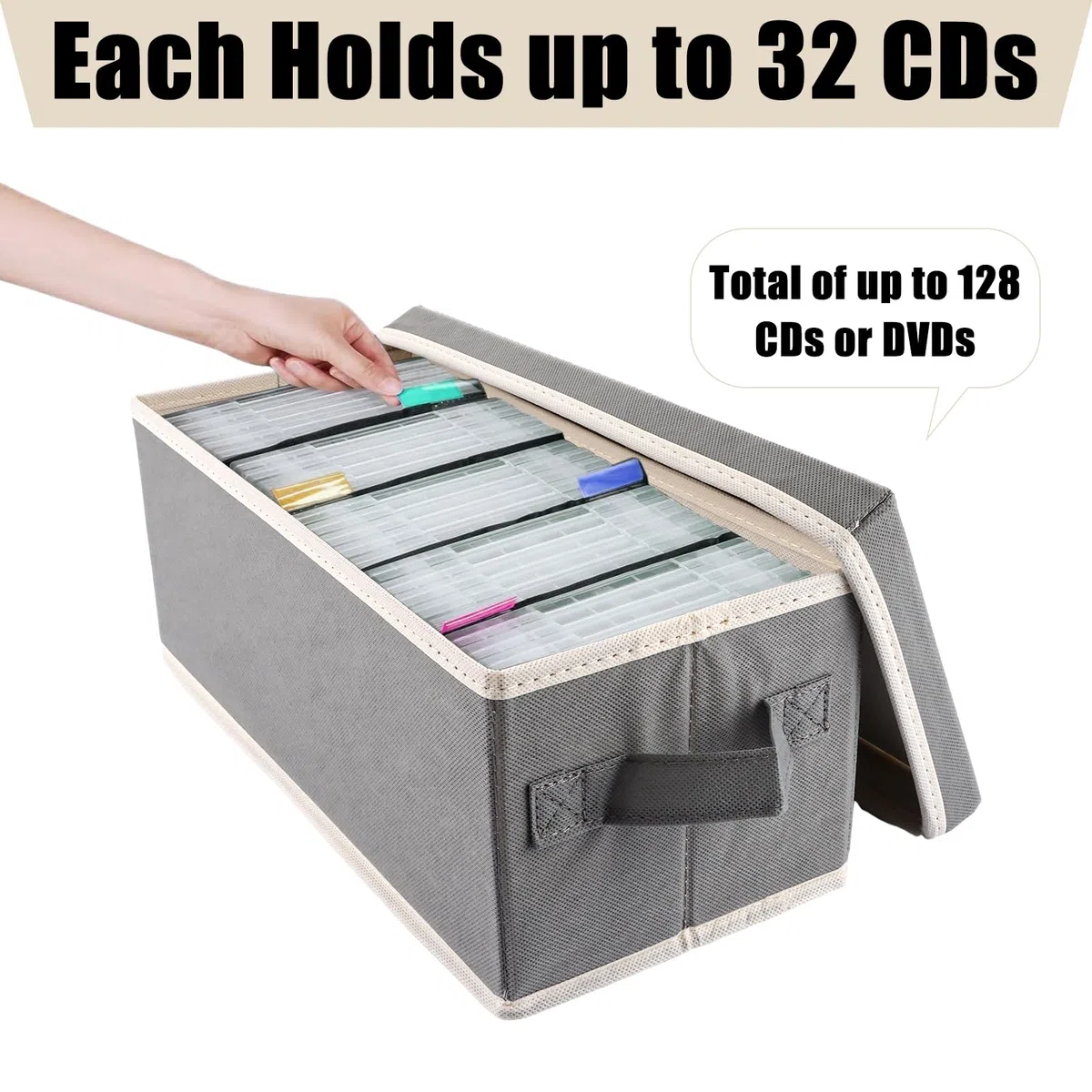 DAJAVE 4 Stück CD-Aufbewahrungsbox, CD-Hülle, 36x16x14 cm, Behälter für 30 CDs in vollen Juwelenhüllen, 60 CDs in schlanken Hüllen und 165 CDs in CD-Hüllen